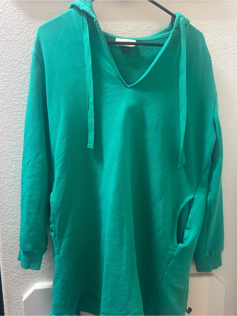 Women's Green V-Neck Hoodie Sweater